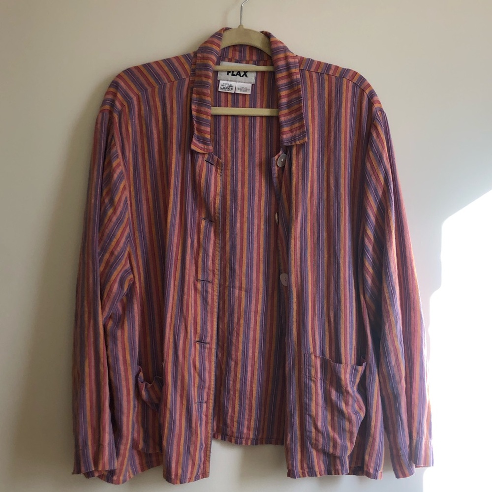 stripped linen button down boho blouse